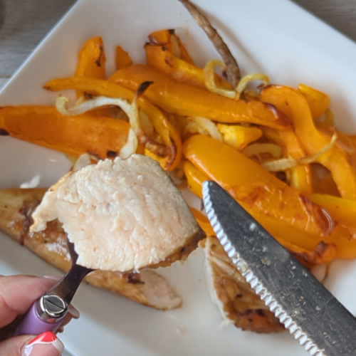 Airfryer Rezept - Marinierte Hähnchenstreifen mit Paprika & Zwiebelgemüse