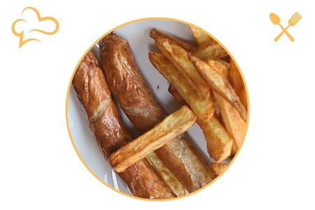 babacu-bratwurst-mit-pommes Babacu-Bratwurst mit Pommes in der Heißluftfritteuse<br />