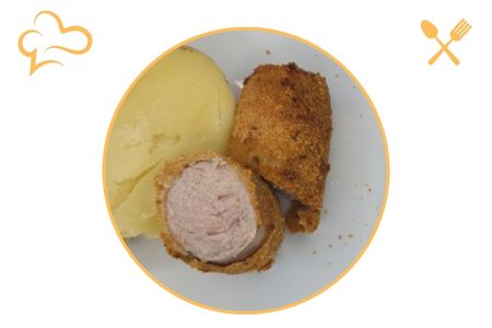 Panierte Senf-Bratwurst aus dem Airfryer Panierte Senf-Bratwurst in der Heißluftfritteuse<br />